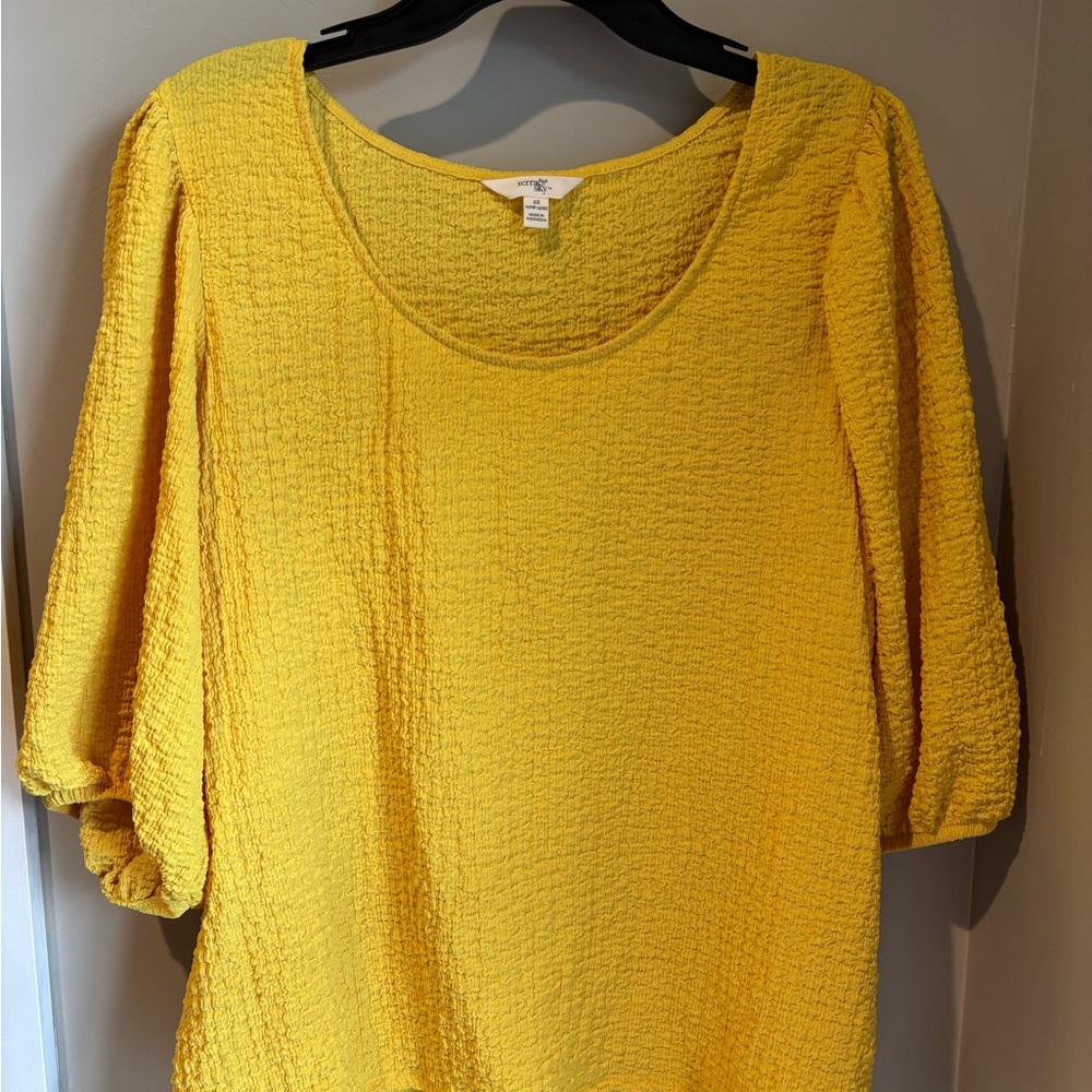 Sunny Mustard Yellow Textured Gauze Blouse